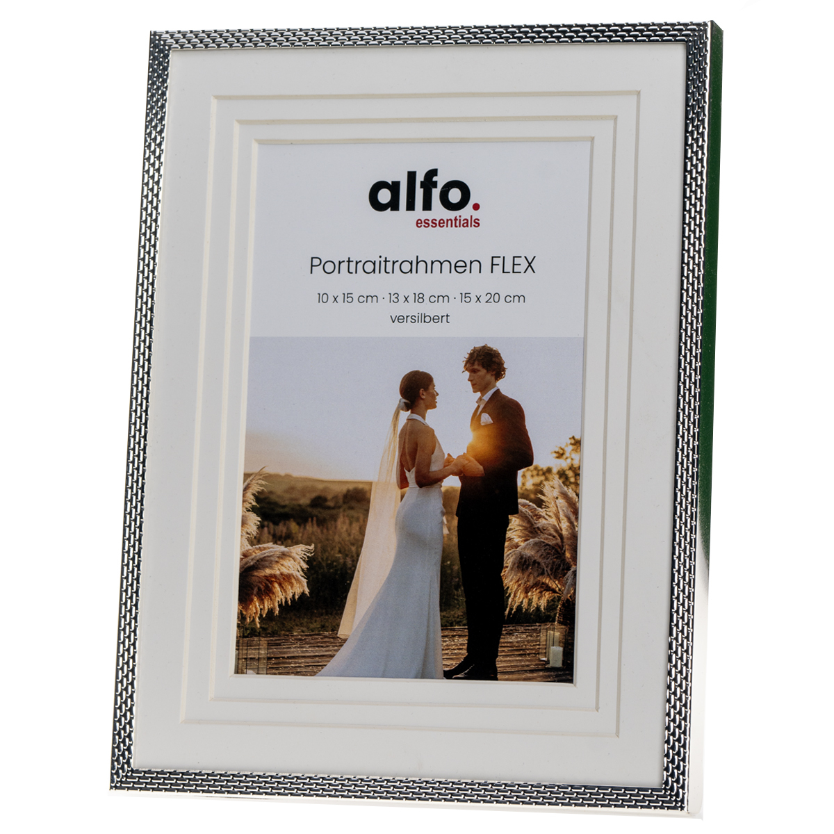 Alfo Flex Porträtrahmen silber-glanz mit Doppel-Passepartout (10x15/13x18/15x20)