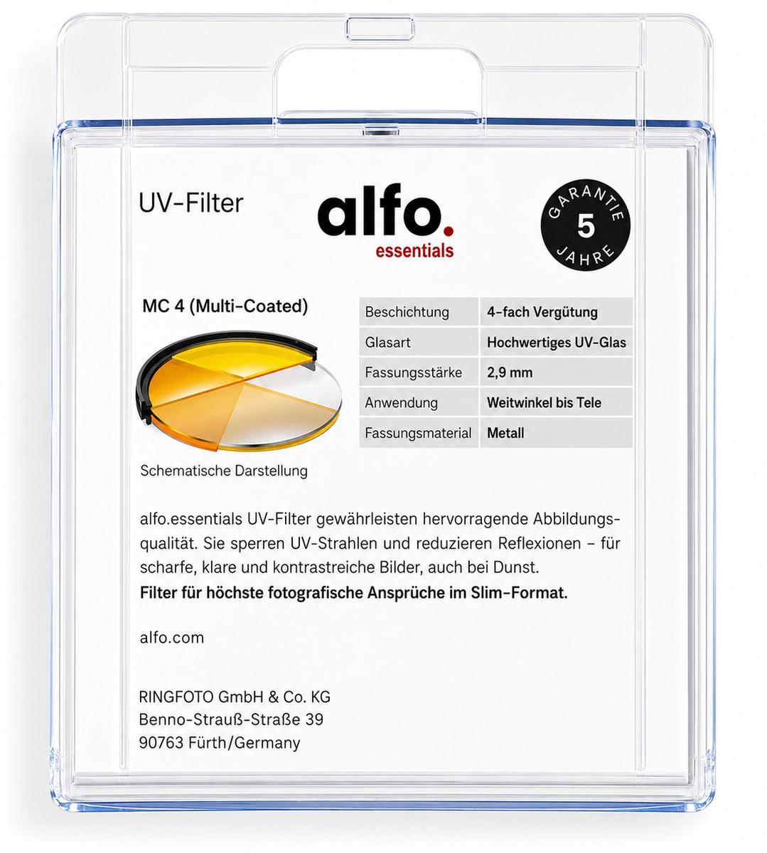 alfo. Ø 58 mm M.C. UV Glas Filter