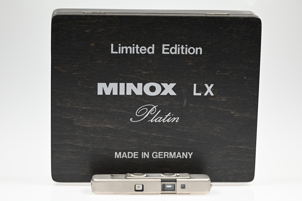 Gelegenheit Minox LX Limited Edition Platin 514/1000 + Minox Tragekette + Minox Holzbox Zustand B+