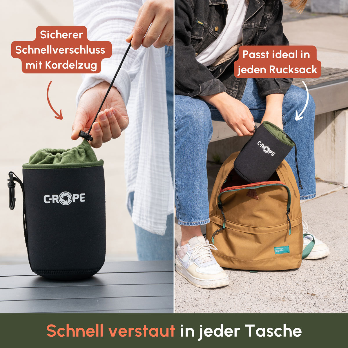 C-Rope Neopren Objektivbeutel mit Fleece-Fütterung 4er Set  S + M + L + XL