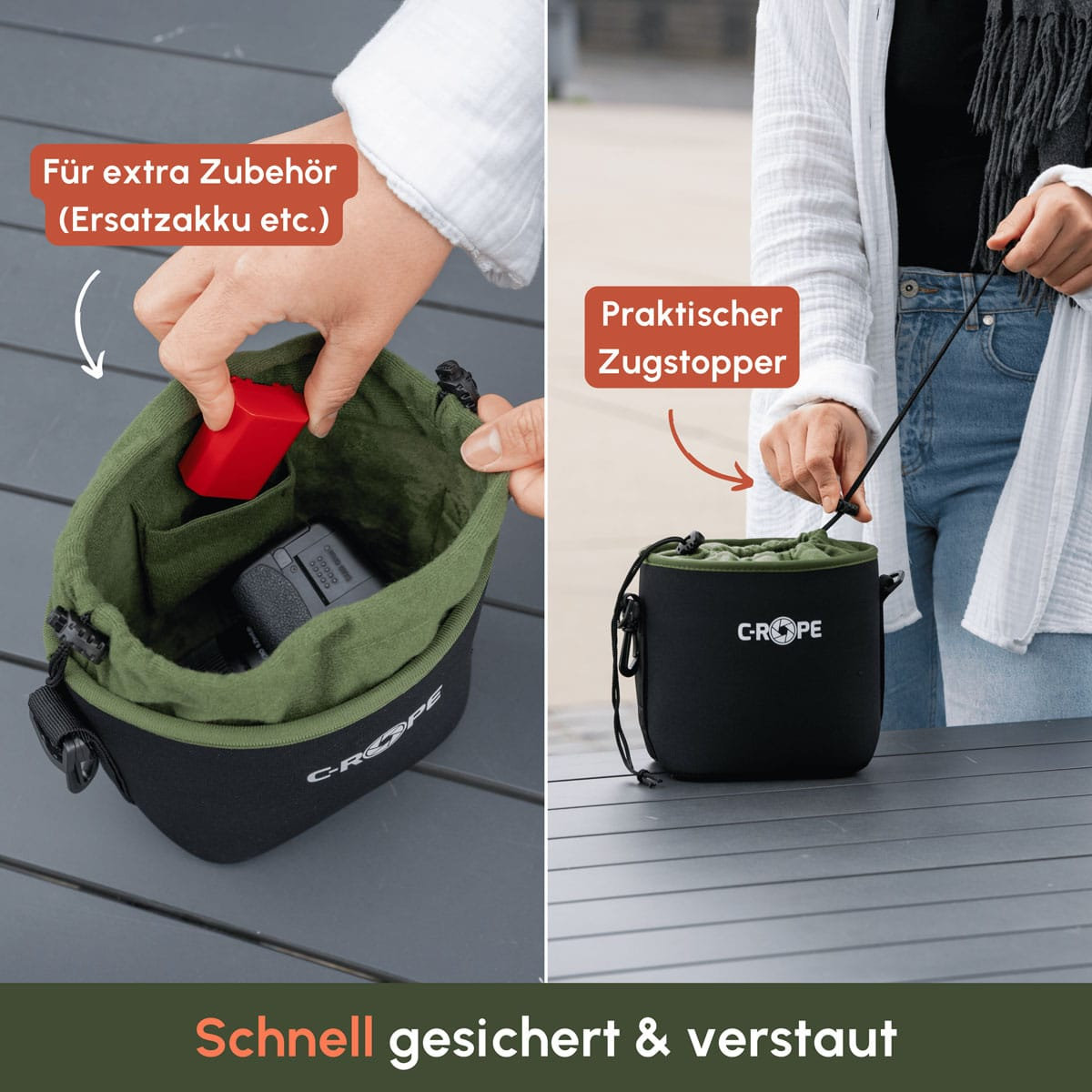 C-Rope Neopren Kamerabeutel mit Fleece-Fütterung L
