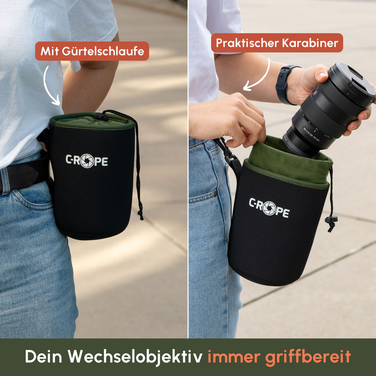 C-Rope Neopren Objektivbeutel mit Fleece-Fütterung 5er Set XS + S + M + L + XL