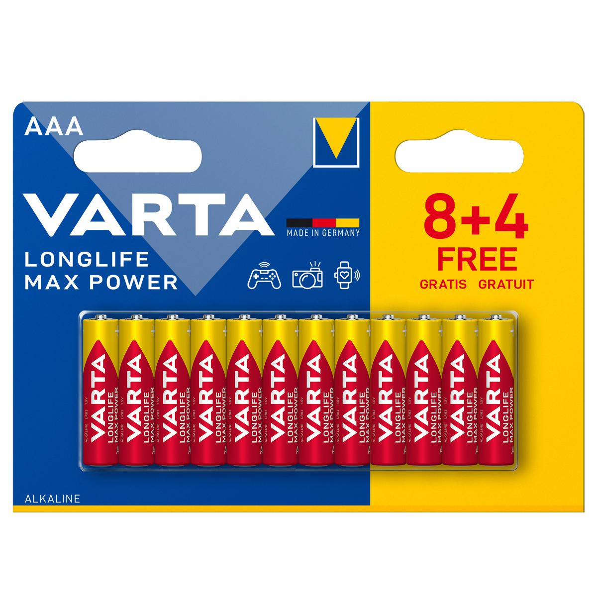 Varta Longlife Max Power Micro 12 Bl. 8+4 , (AAA/LR03) Alkaline Batterien 4008496882113
