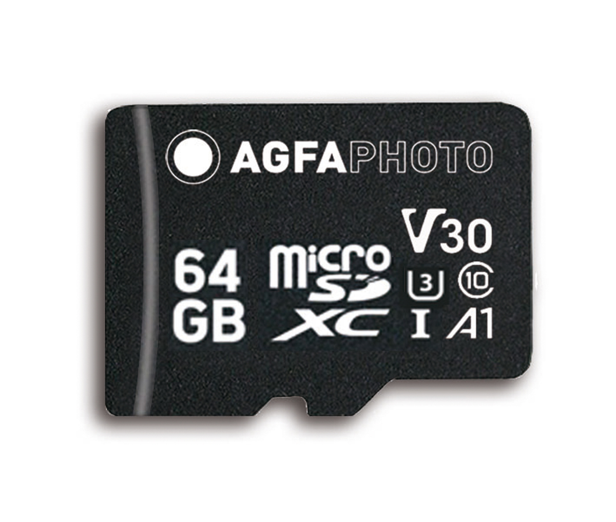 AgfaPhoto 64GB microSDXC-Karte inkl. Adapter UHS-I C10/U3/V30/A1 95/100MB/s 4250255103605