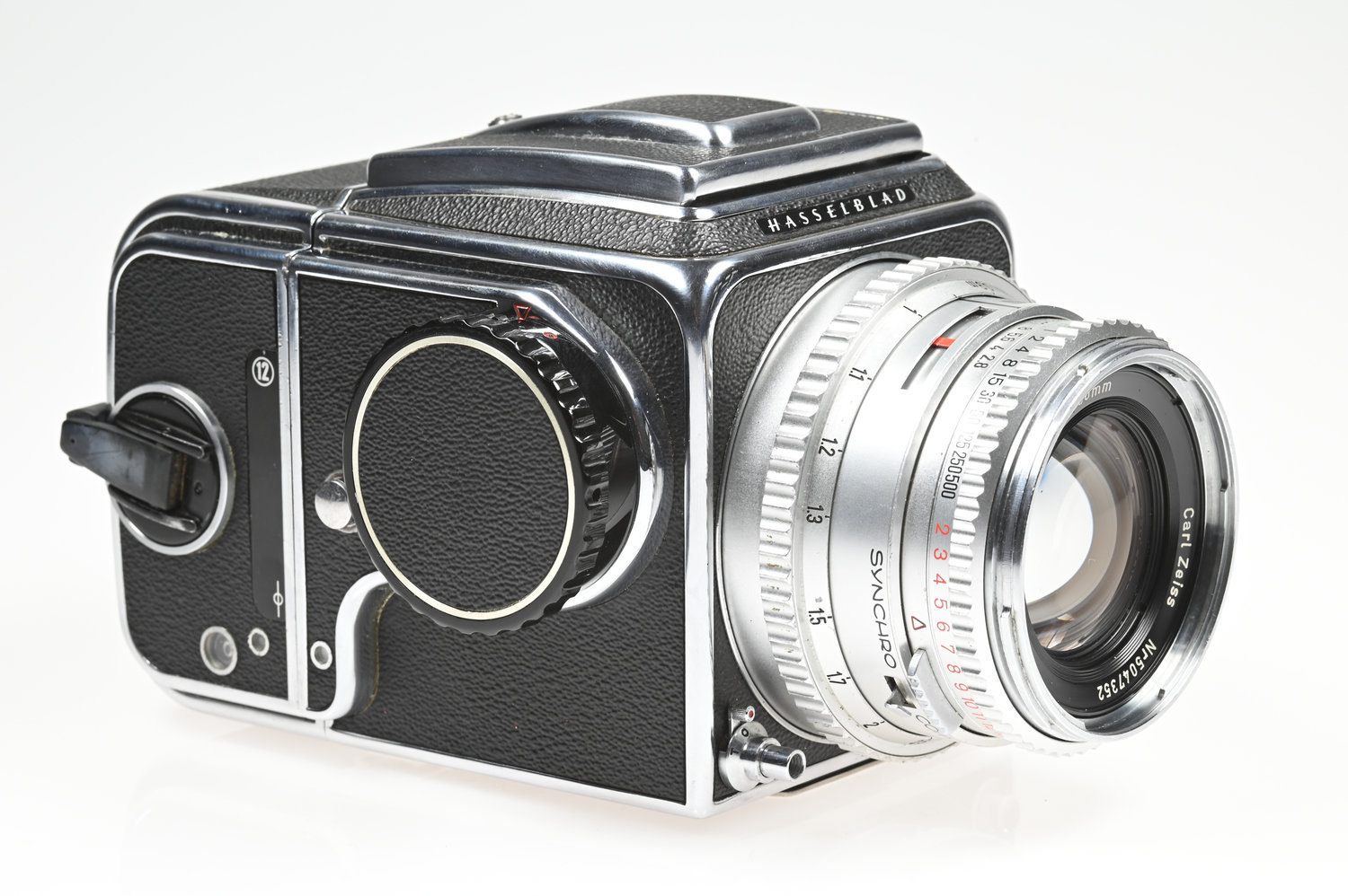Gelegenheit Hasselblad 500 C Gehäuse (Umbau auf 500 C/M!) + Hasselblad Carl Zeiss Planar 80/2,8 chrom + Hasselblad A12 Magazin 6x6 Zustand A-