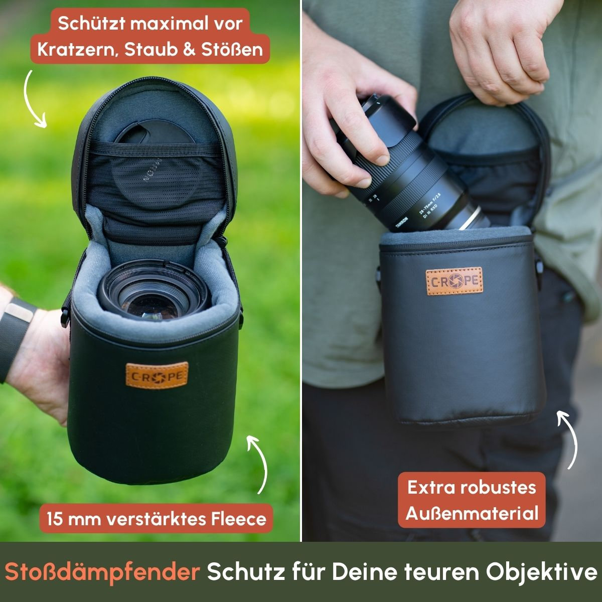 Premium Objektivtasche mit Fleece-Fütterung Set 3er Set (XS + S + M)