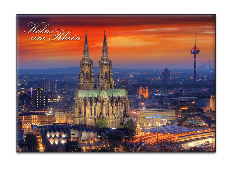 Fotomagnet Köln am Rhein Dom mit Bahnhof Nacht 7630017145598